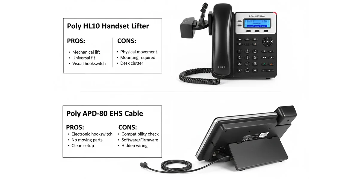 Comparison of EHS cable and handset lifter for remote answering