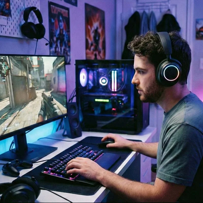 Gamer using SteelSeries headset