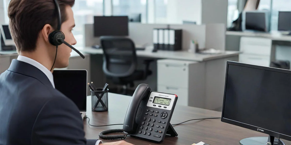 Professional using Plantronics HW540 corded headset with Grandstream phone