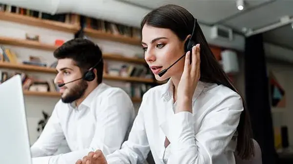 Professional using office headset in modern business environment