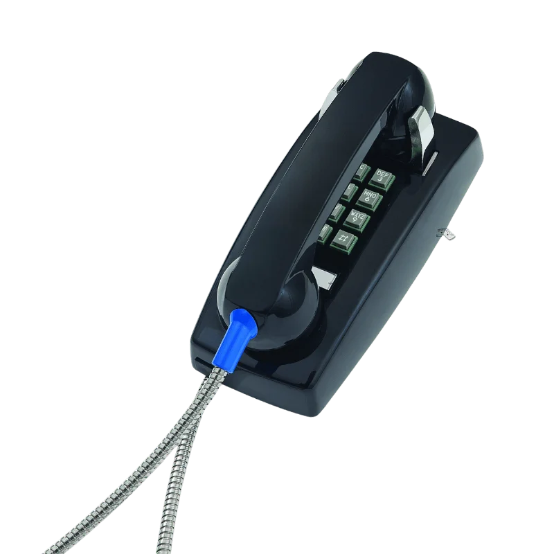 Cortelco Wall Phone Basic Armored Cord with Metal Cradle - Black