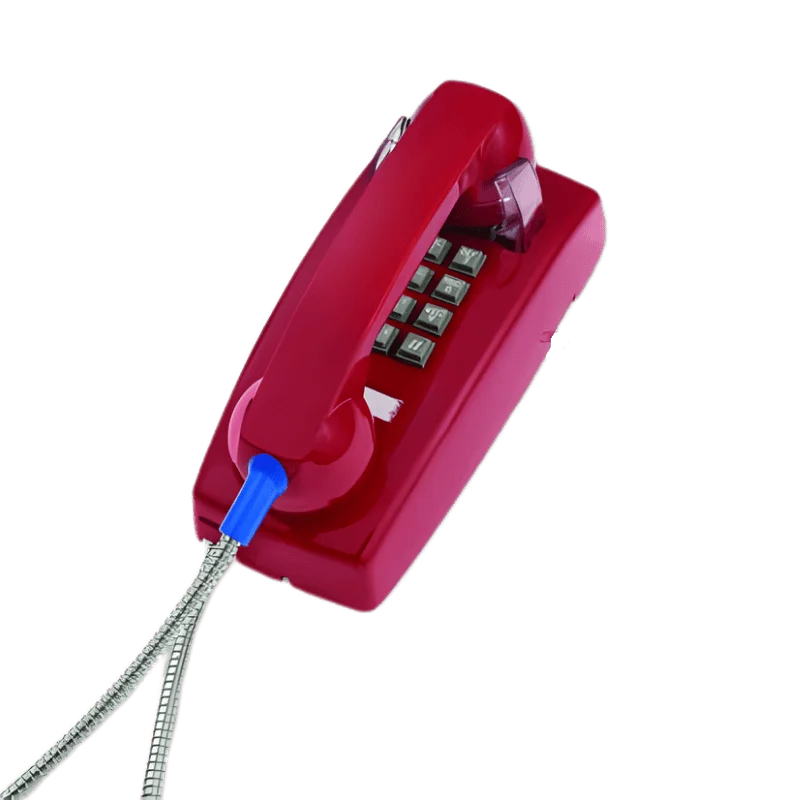 Cortelco Wall Phone Basic Armored Cord with Plastic Cradle - Red