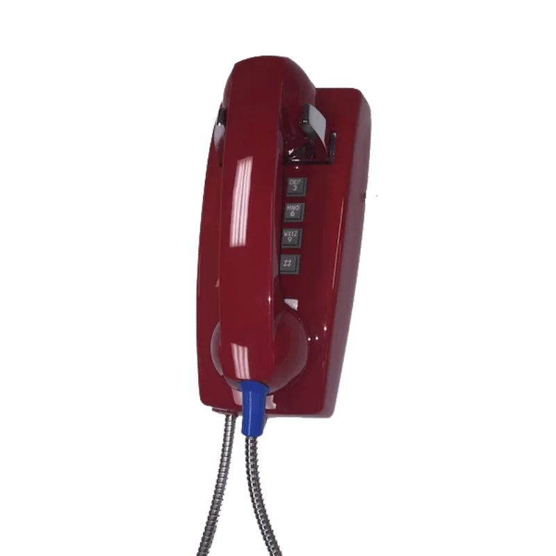 Cortelco Wall Phone Basic Armored Cord with Plastic Cradle - Red