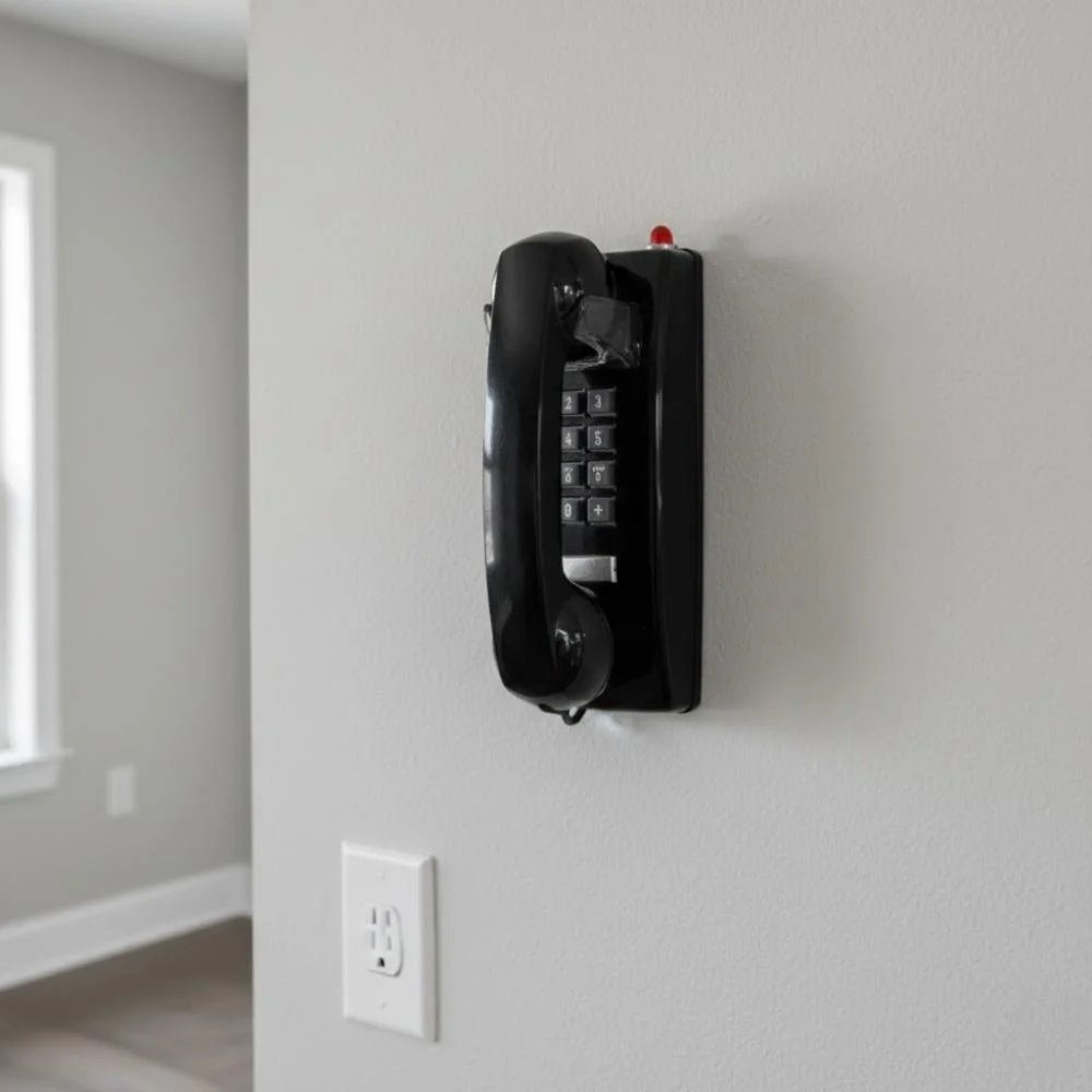 Cortelco Wall Phone Basic Armored Cord with Metal Cradle - Black