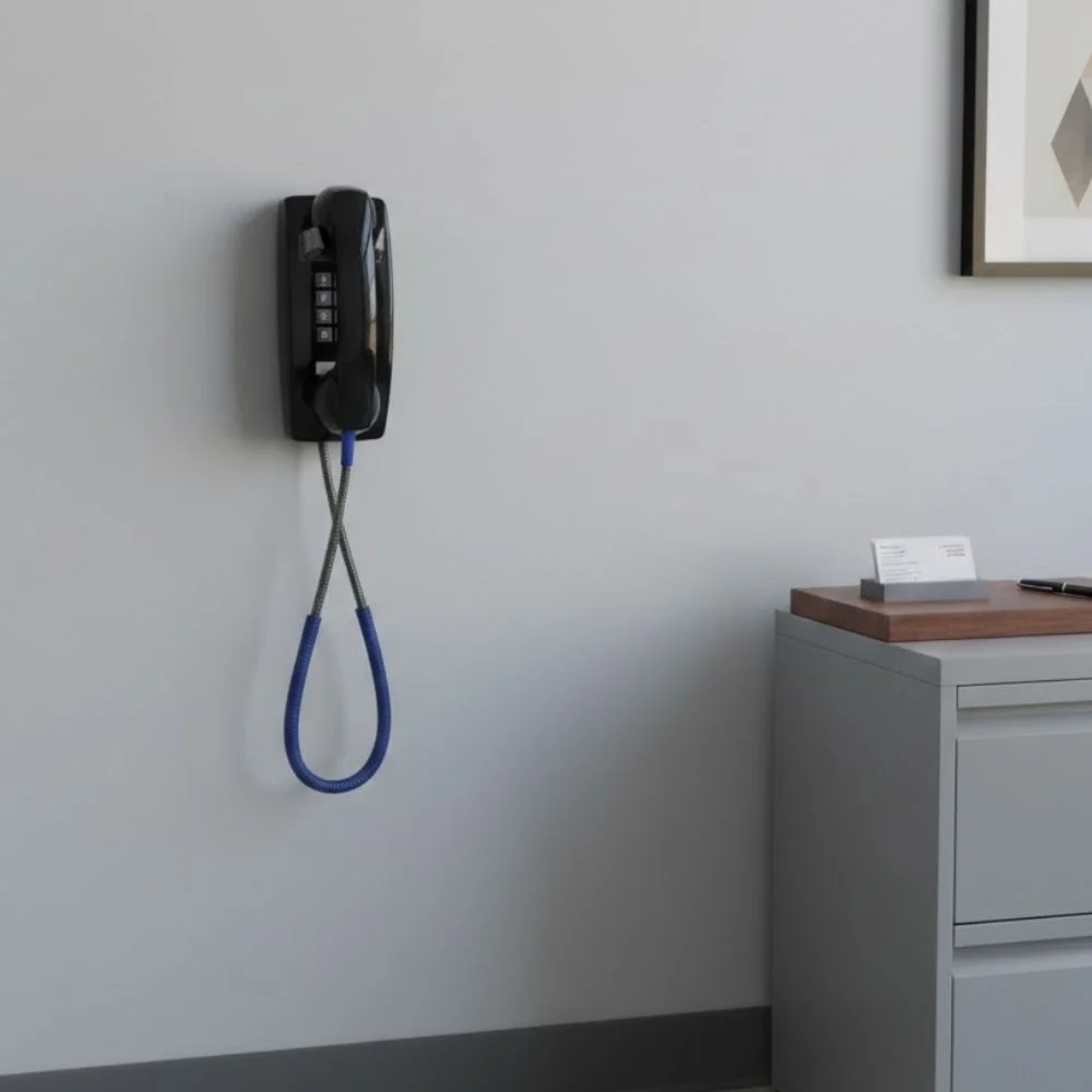 Cortelco Wall Phone Basic No Dial Armored Cord with Metal Cradle - Black