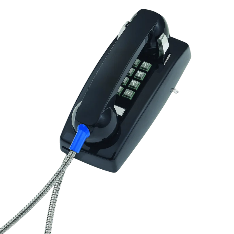 Cortelco Wall Phone Basic No Dial Armored Cord with Plastic Cradle - Black