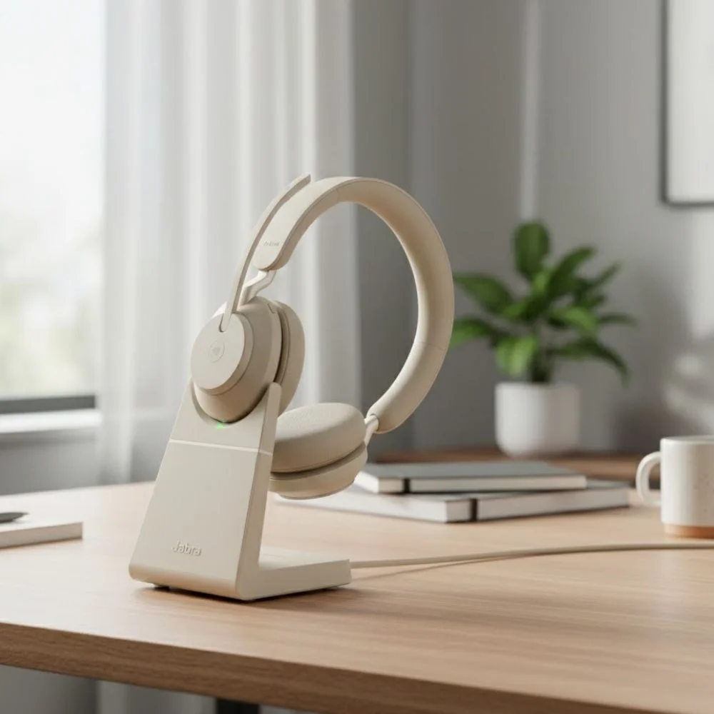 Jabra Evolve2 65 Link 380A MS Stereo Wireless Headset with Stand - Beige