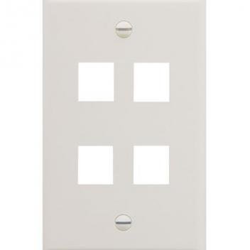 FACEPLATE, FLAT, 1-GANG, 4-PORT, WHITE
