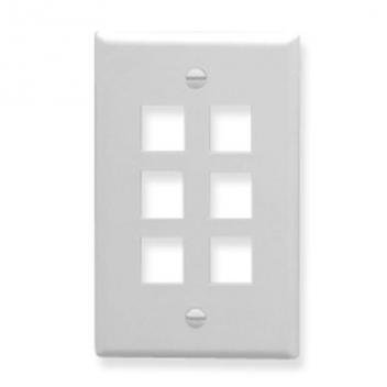 FACEPLATE, FLAT, 1-GANG, 6-PORT, WHITE