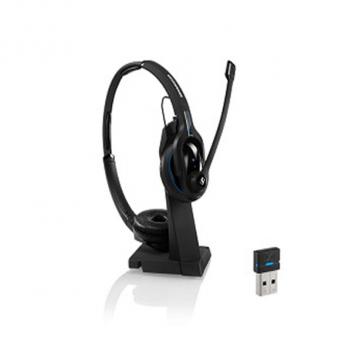 Sennheiser Dual-sided bluetooth headset, dongle, charging stand w/ USB cable