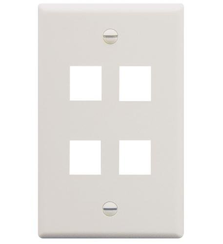 FACEPLATE, FLAT, 1-GANG, 4-PORT, WHITE