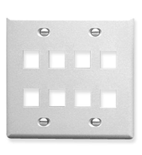FACEPLATE, FLAT, 2-GANG, 8-PORT, WHITE